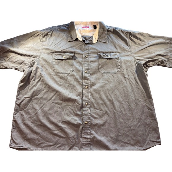 Vintage Wrangler Twill Denim Cotton Shirt Gray Button Up 3XL Chest Pockets - Picture 1 of 8